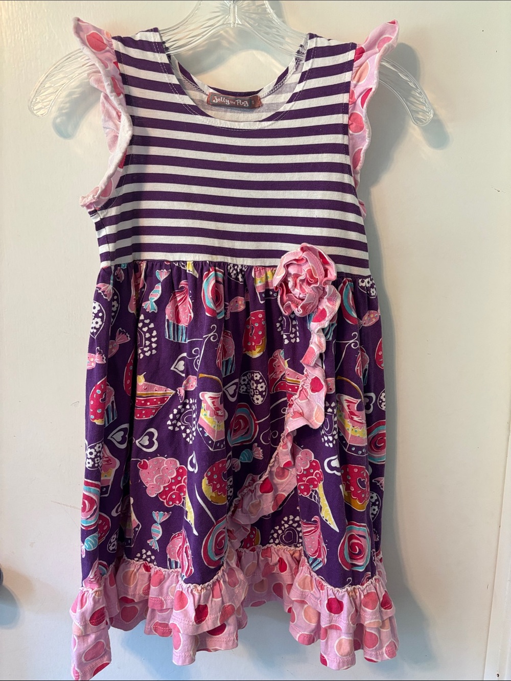 Jelly The Pug Purple & Pink Ruffle Cupcake Print Dress